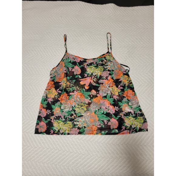 Neu Look Black Neon Sheer Floral Pattern Tank Top Women's Size 16 - Picture 1 of 5